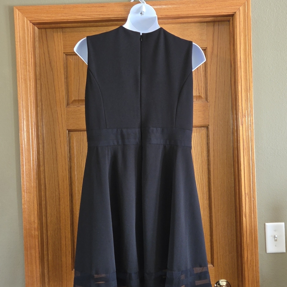 Calvin Klein Black Sleeveless Dress Illusion Fit n Flare Mesh Hem Plus Sz 20 W - Picture 6 of 9